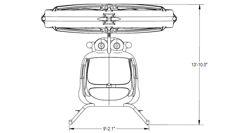 Uniqopter eVTOL drawing front view with dimensions